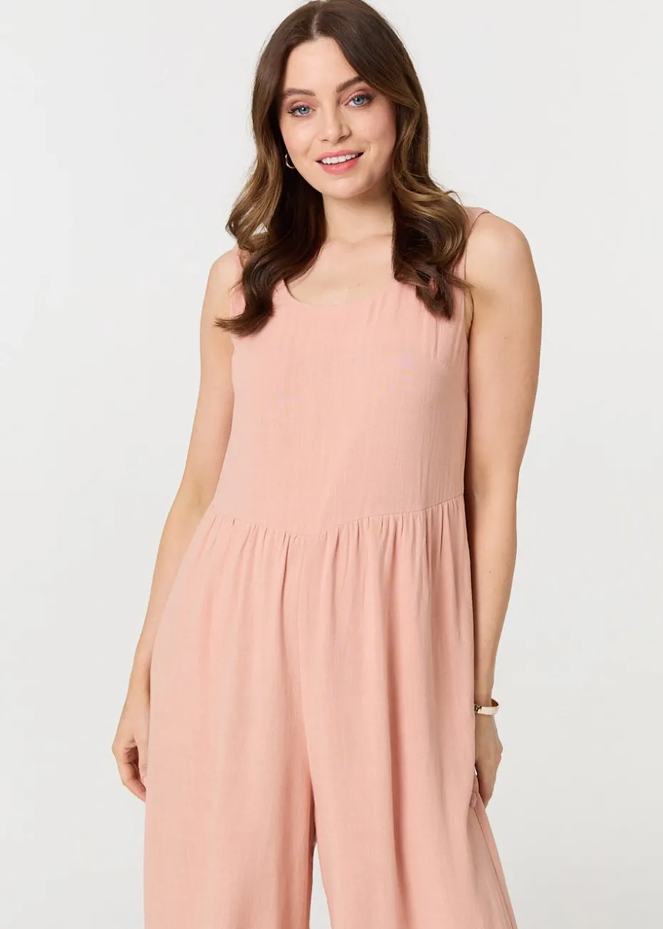 Izabel London Pink Relaxed Sleeveless Wide Crop Jumpsuit