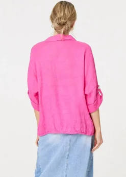 Izabel London Pink Sequin Detail 3/4 Turn-Up Sleeve Shirt