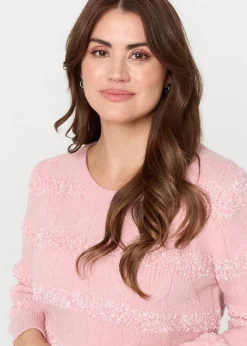 Izabel London Pink Textured Long Sleeve Knit Jumper