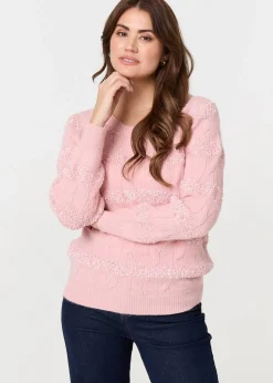 Izabel London Pink Textured Long Sleeve Knit Jumper
