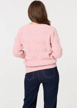 Izabel London Pink Textured Long Sleeve Knit Jumper