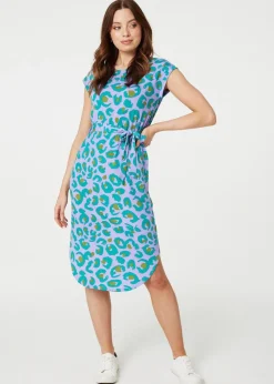 Izabel London Purple Animal Print Cap Sleeve Jersey Dress