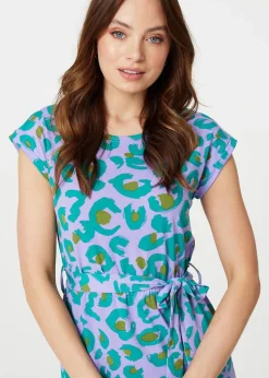 Izabel London Purple Animal Print Cap Sleeve Jersey Dress