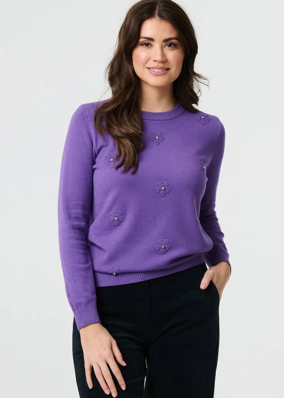 Izabel London Purple Floral Gemstone Embellished Jumper