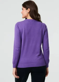 Izabel London Purple Floral Gemstone Embellished Jumper