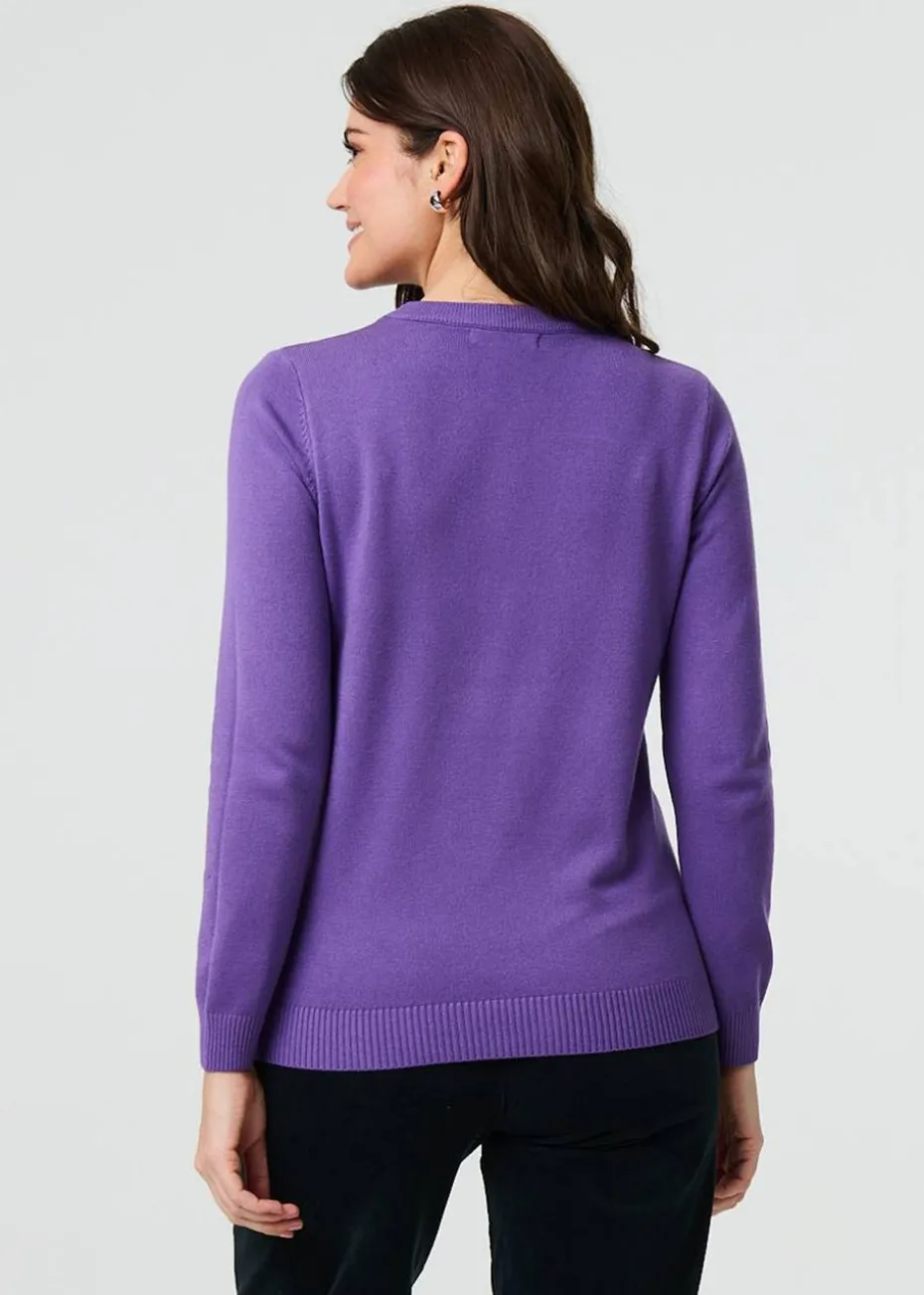 Izabel London Purple Floral Gemstone Embellished Jumper