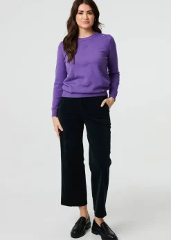Izabel London Purple Floral Gemstone Embellished Jumper