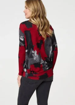 Izabel London Red Abstract Knit Long Sleeve Jumper