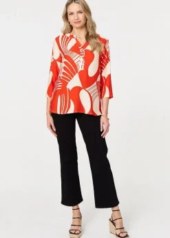 Izabel London Red Abstract Button Detail Blouse