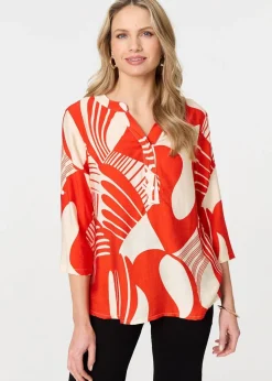 Izabel London Red Abstract Button Detail Blouse