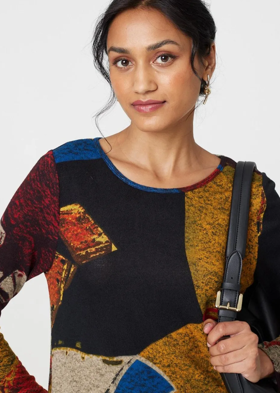 Izabel London Red Abstract Print Short Swing Dress