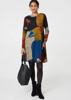 Izabel London Red Abstract Print Short Swing Dress