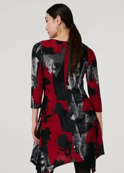 Izabel London Red Abstract Hanky Hem Midi Dress