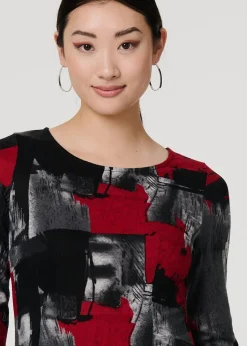 Izabel London Red Abstract Hanky Hem Midi Dress