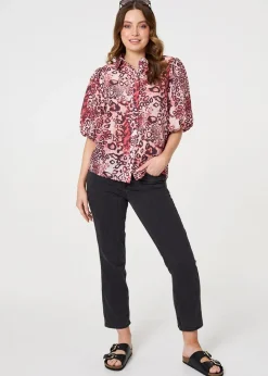 Izabel London Red Animal Print Puff Sleeve Shirt