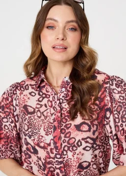Izabel London Red Animal Print Puff Sleeve Shirt