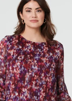 Izabel London Red Animal Print Pleated 3/4 Sleeve Blouse