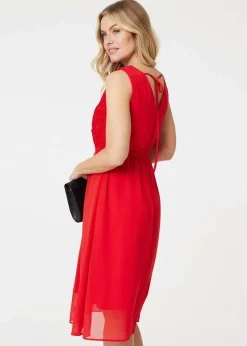 Izabel London Red Crochet Detail Sleeveless Midi Dress