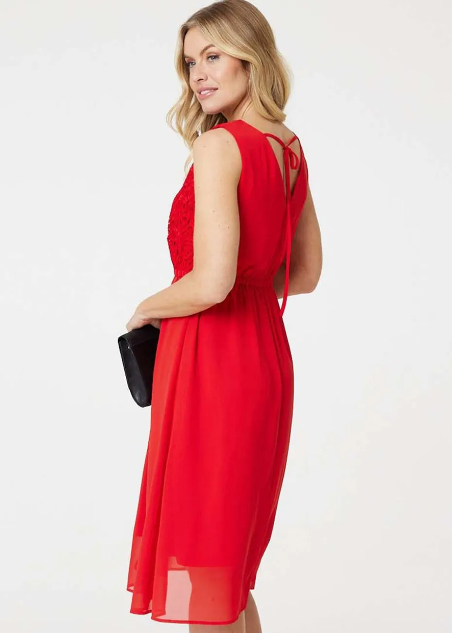 Izabel London Red Crochet Detail Sleeveless Midi Dress