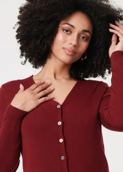 Izabel London Red Cropped Button Up Slim Knit Cardigan