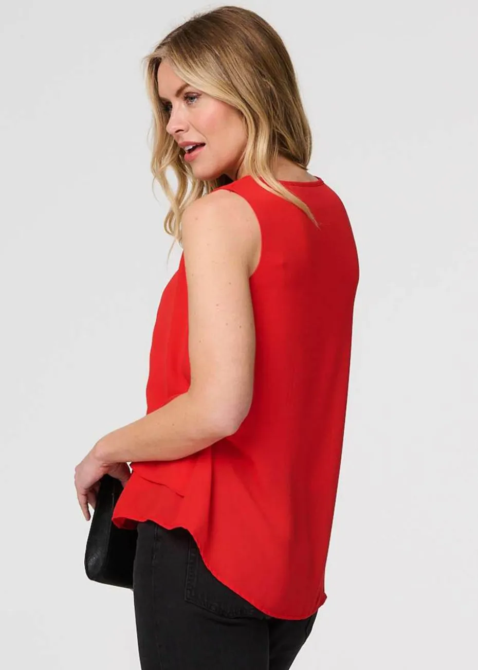 Izabel London Red Cut Out Detail Sleeveless Top