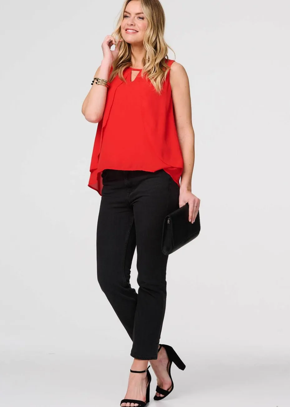 Izabel London Red Cut Out Detail Sleeveless Top