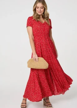 Izabel London Red Ditsy Floral A-Line Maxi Dress