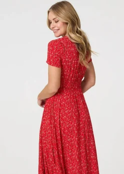 Izabel London Red Ditsy Floral A-Line Maxi Dress