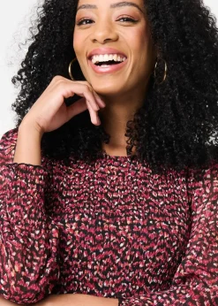 Izabel London Red Ditsy Floral Tier Puff Sleeve Midi Dress