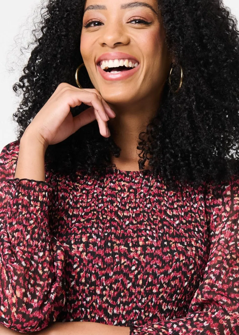 Izabel London Red Ditsy Floral Tier Puff Sleeve Midi Dress