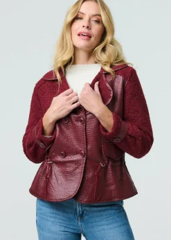 Izabel London Red Faux Leather Fleece Lined Jacket