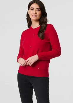 Izabel London Red Floral Gemstone Embellished Jumper