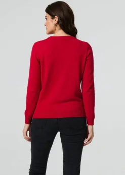 Izabel London Red Floral Gemstone Embellished Jumper