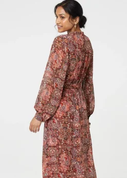 Izabel London Red Floral Paisley Semi Sheer Midi Dress