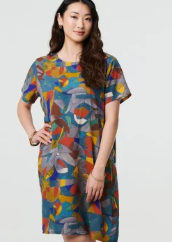 Izabel London Silver Abstract Short Sleeve Short Shift Dress