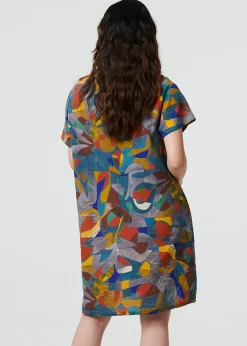 Izabel London Silver Abstract Short Sleeve Short Shift Dress