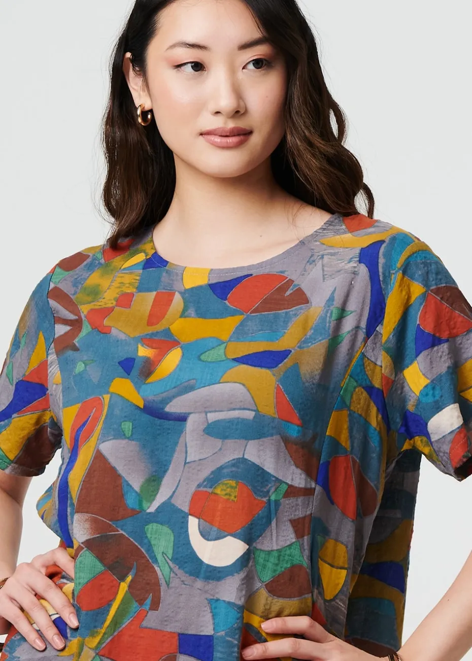 Izabel London Silver Abstract Short Sleeve Short Shift Dress