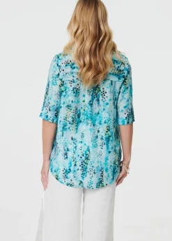 Izabel London Turquoise Printed 3/4 Sleeve Relaxed V-Neck Blouse