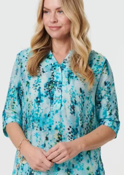 Izabel London Turquoise Printed 3/4 Sleeve Relaxed V-Neck Blouse