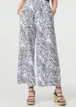 Izabel London White Abstract Print High Waist Wide Leg Trousers