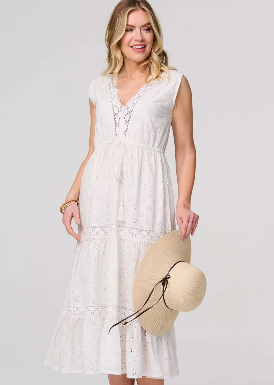 Izabel London White Broderie Anglaise Tiered Dress