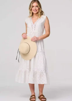 Izabel London White Broderie Anglaise Tiered Dress