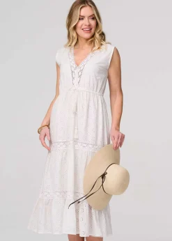 Izabel London White Broderie Anglaise Tiered Dress