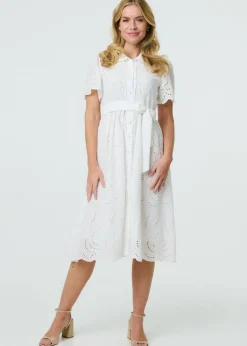 Izabel London White Broderie Anglaise Short Sleeve Midi Dress