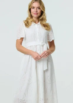 Izabel London White Broderie Anglaise Short Sleeve Midi Dress