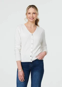 Izabel London White Cropped Button Up Slim Knit Cardigan