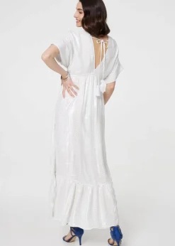 Izabel London White Dotty Empire Waist Kimono Maxi Dress