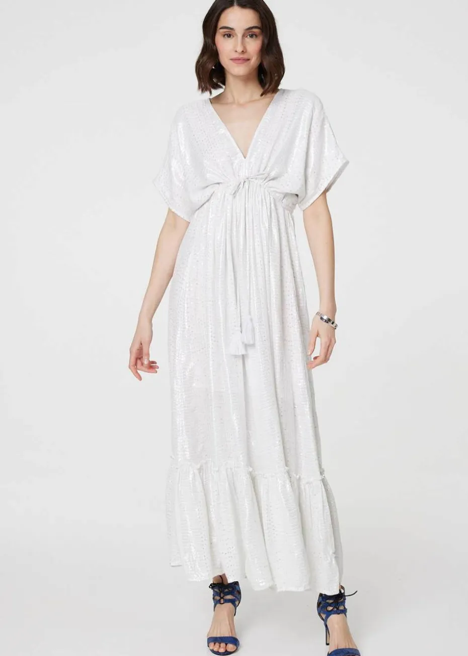 Izabel London White Dotty Empire Waist Kimono Maxi Dress