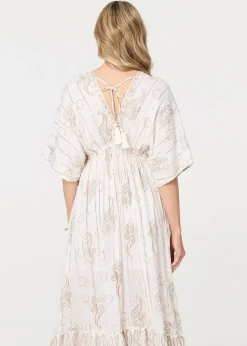 Izabel London White Embellished Kimono Sleeve Maxi Dress