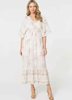 Izabel London White Embellished Kimono Sleeve Maxi Dress